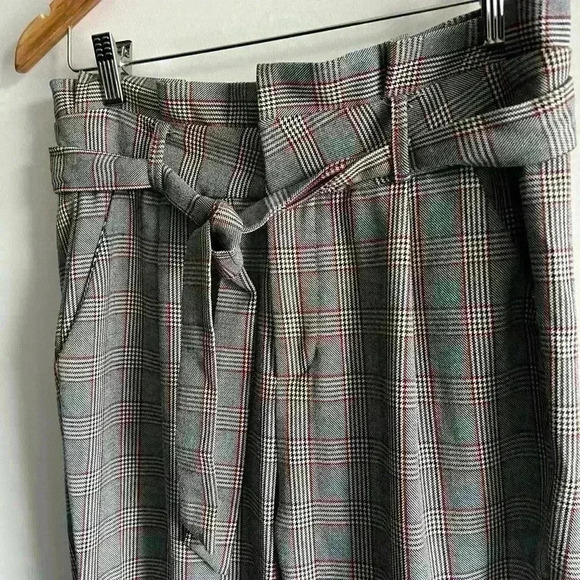 Vero  Moda Women’s Plaid Grey High Waisted Wrap Tie Trouser Office Pants Medium - Picture 3 of 16